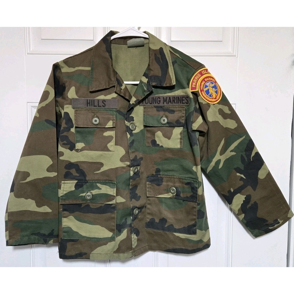 Military Camo Jacket Shirt Woodland Kids Fatigues Size 18 USMC Parris Island